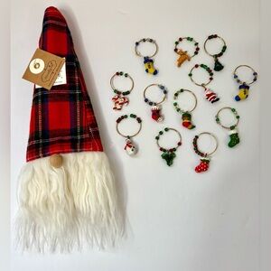 CHRISTMAS GNOME BOTTLE TOPPER & CHRISTMAS WINE GLASS CHARMS